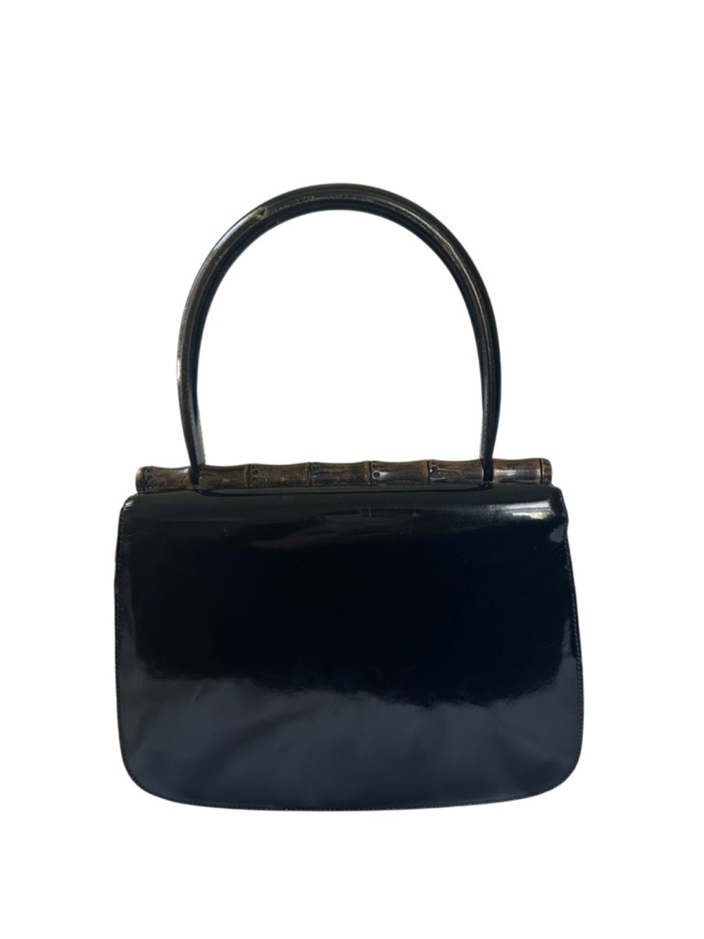 Gucci Black Patent Shoulder Bag with Bamboo Accent - Picture 10 of 14